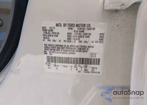 2013 Lincoln Mkx from USA, damaged, VIN 2LMDJ8JK2DBL36282